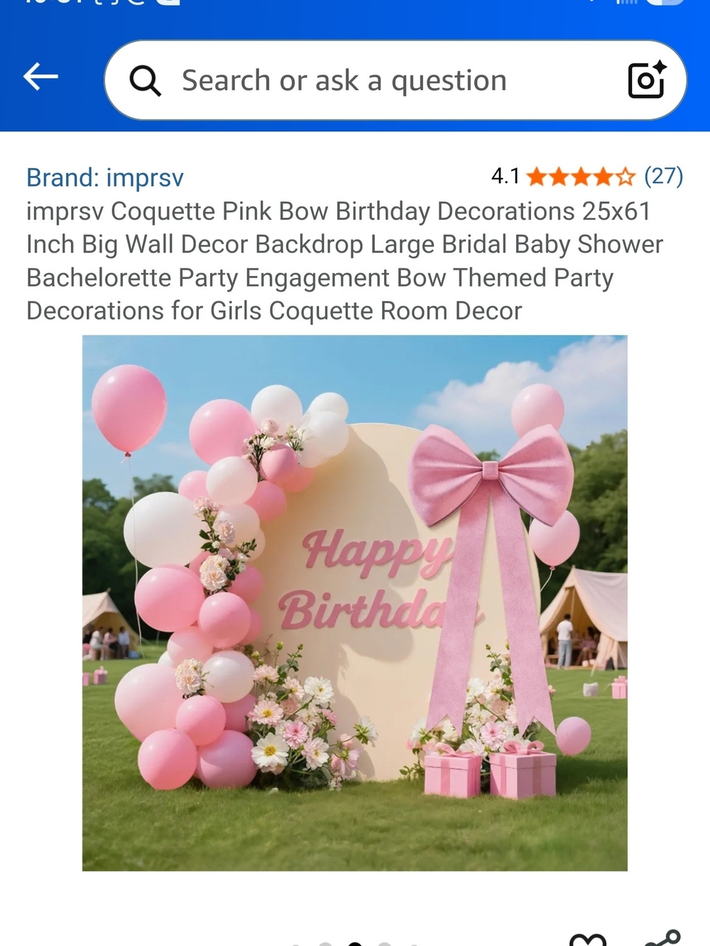 Black Bow Birthday Backdrop - Coquette Party Decoration